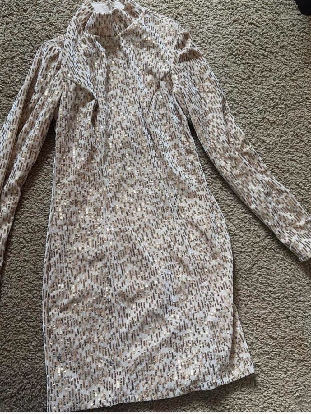Francesca's Collections Long Sleeve Sequin Dress in Champagne Gold